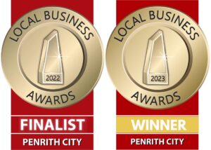 Finalist 2023 business award & Winner 2023 Local Business Awards logos